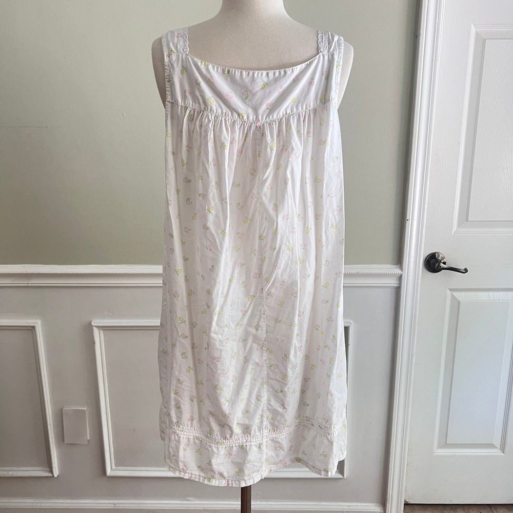 Eileen West Nightgown Womens XL Cotton Floral Lace Sleeveless White Sleep Dress - Picture 7 of 11
